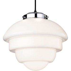 FIRSTLIGHT ART DECO PENDANT CHROME WITH OPAL WHITE GLASS
