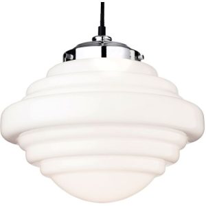 FIRSTLIGHT ART DECO PENDANT CHROME WITH OPAL WHITE GLASS