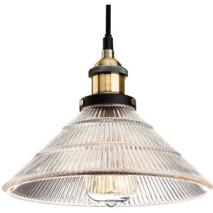 FIRSTLIGHT EMPIRE PENDANT ANTIQUE BRASS WITH CLEAR FLUTED GLASS