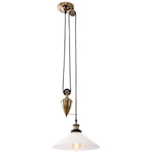 FIRSTLIGHT EMPIRE RISE & FALL PENDANT ANTIQUE BRASS WITH OPAL GLASS