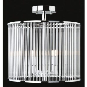 FIRSTLIGHT RIALTO SEMI FLUSH CEILING FITTING - ROUND CHROME WITH CLEAR GLASS RODS