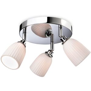 FIRSTLIGHT METRO 3 LIGHT FLUSH CEILING FITTING CHROME WITH PORCELAIN SHADES