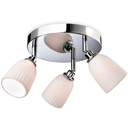 FIRSTLIGHT METRO 3 LIGHT FLUSH CEILING FITTING CHROME WITH PORCELAIN SHADES
