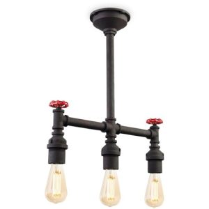FIRSTLIGHT FACTORY 3 LIGHT SEMI FLUSH CEILING FITTING RUSTIC BLACK