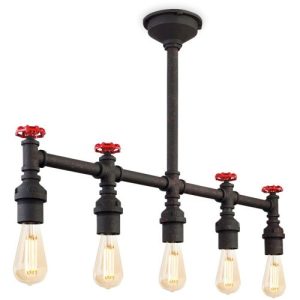 FIRSTLIGHT FACTORY 5 LIGHT SEMI FLUSH CEILING FITTING RUSTIC BLACK