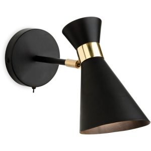 FIRSTLIGHT OHIO WALL LIGHT (SWITCHED) BLACK WITH BRASS