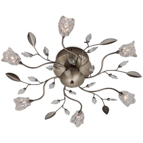 FIRSTLIGHT CINDY 6 LIGHT FLUSH CEILING FITTING ANTIQUE BRASS WITH CLEAR GLASS