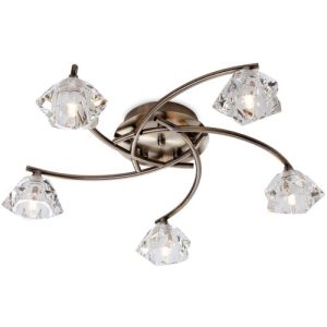FIRSTLIGHT CLARA 5 LIGHT FLUSH CEILING FITTING ANTIQUE BRASS WITH CLEAR GLASS