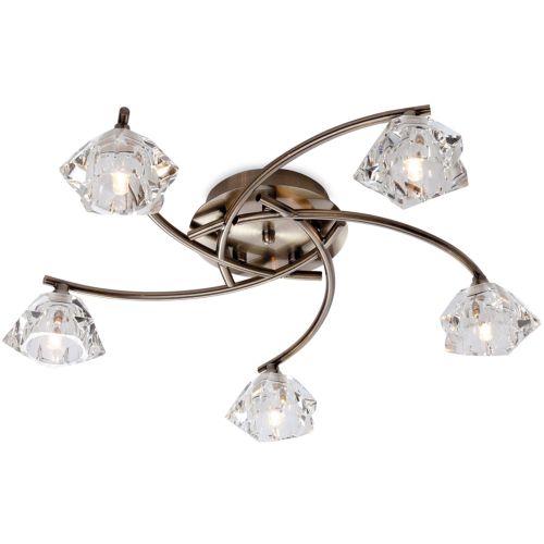 FIRSTLIGHT CLARA 5 LIGHT FLUSH CEILING FITTING ANTIQUE BRASS WITH CLEAR GLASS