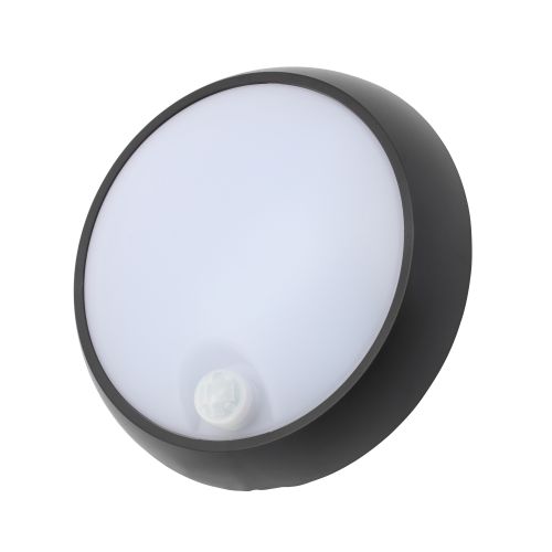 FORUM CANO 8W LED ROUND BULKHEAD WITH PIR IP65 BLACK & OPAL
