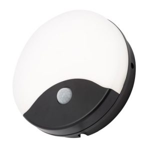 FORUM TURUS 15W ROUND BULKHEAD WITH PIR IP65 BLACK & OPAL