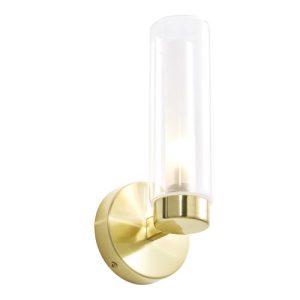 FORUM SPARTI 1LT WALL LIGHT IP44 SBRASS/CLEAR SATIN BRASS; CLEAR; FROSTED