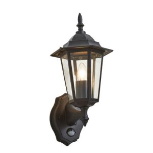 FORUM LIBOURNE 6 PANEL E27 TRAD WALL LANTERN W PIR BLACK