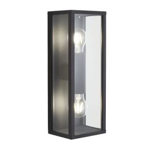 FORUM CHINON 2LT E27 GLASS PANEL BOX LANTERN MATT BLACK