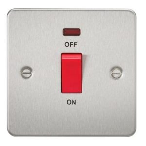 KNIGHTSBRIDGE FLAT PLATE 45A 1G DP SWITCH WITH NEON - BRUSHED CHROME