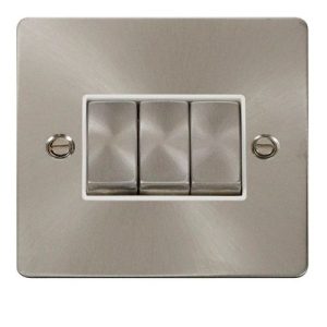 CLICK DEFINE BRUSHED STAINLESS FLAT PLATE INGOT 10A 3-GANG 2WAY SWITCH