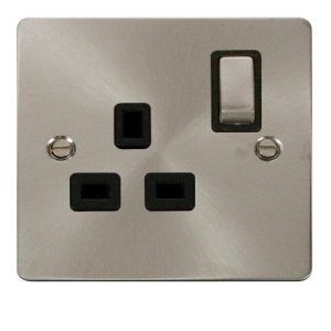 CLICK DEFINE BRUSHED STAINLESS FLAT PLATE INGOT 1-GANG 13A DP SWITCHED SOCKET