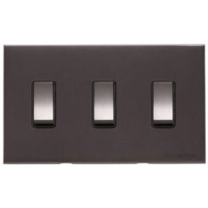 HERITAGE WINCHESTER RANGE 3 GANG ROCKER SWITCH (10 AMP) DOUBLE PLATE MATT BRONZE