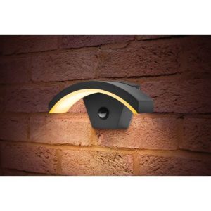 INTEGRAL OUTDOOR DECORATIVE WALL LIGHT CURVE PIR IP54 360LM 8W 3000K DOWN LIGHT DARK GREY