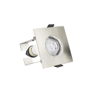 INTEGRAL EVOFIRE FIRE RATED DOWNLIGHT 70MM CUTOUT IP65 SATIN NICKEL SQUARE +GU10 HOLDER & INSULATION GUARD