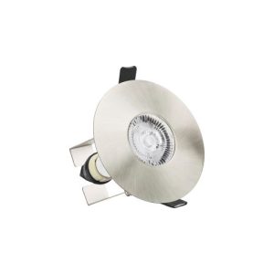 INTEGRAL EVOFIRE FIRE RATED DOWNLIGHT 70-100MM CUTOUT IP65 SATIN NICKEL ROUND +GU10 HOLDER & INSULATION GUARD