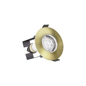 INTEGRAL EVOFIRE FIRE RATED DOWNLIGHT 70MM CUTOUT IP65 ANTIQUE BRASS ROUND +GU10 HOLDER & INSULATION GUARD