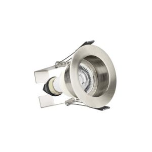 INTEGRAL EVOFIRE FIRE RATED DOWNLIGHT 70MM CUTOUT IP65 SATIN NICKEL RECESSED +GU10 HOLDER & INSULATION GUARD