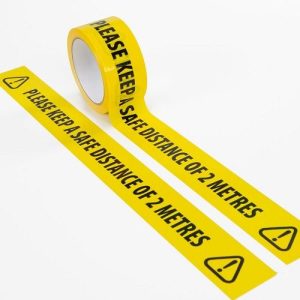 'PLEASE KEEP A SAFE DISTANCE OF 2M' TAPE 48MM X 33M