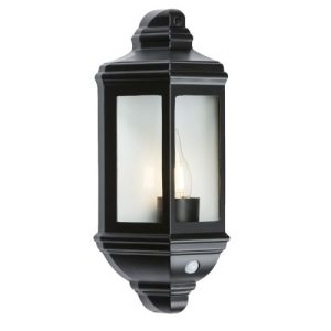 KNIGHTSBRIDGE IP33 60W DIE-CAST ALUMINIUM CLEAR GLASS WALL LANTERN WITH PIR SENSOR