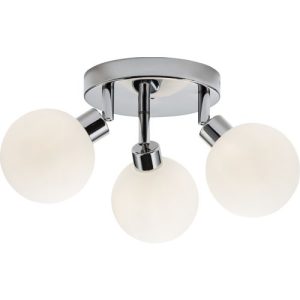 KNIGHTSBRIDGE 230V IP44 G9 TRIPLE SPOTLIGHT WITH ROUND FROSTED GLASS - CHROME