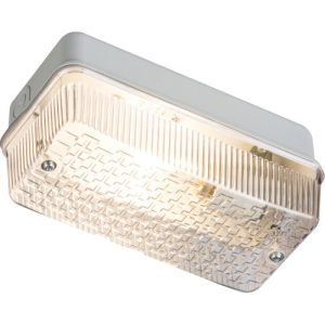 KNIGHTSBRIDGE 230V IP65 100W (BC) B22 BULKHEAD WITH CLEAR PRISMATIC DIFFUSER AND ALUMINIUM BASE