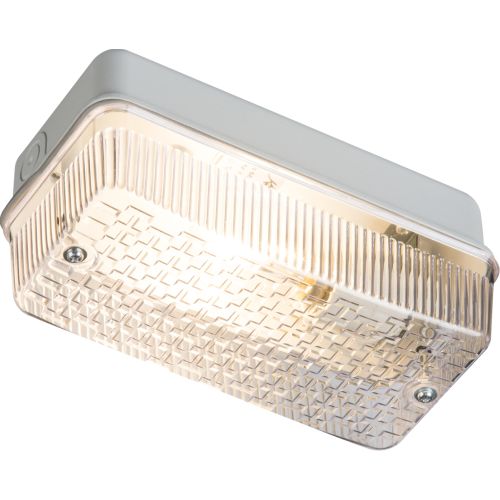 KNIGHTSBRIDGE 230V IP65 100W (BC) B22 BULKHEAD WITH CLEAR PRISMATIC DIFFUSER AND ALUMINIUM BASE