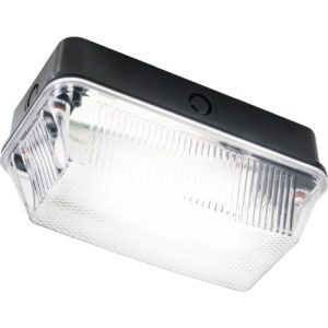 KNIGHTSBRIDGE 230V IP65 60W B22 BULKHEAD WITH CLEAR PRISMATIC DIFFUSER AND BLACK PLASTIC BASE