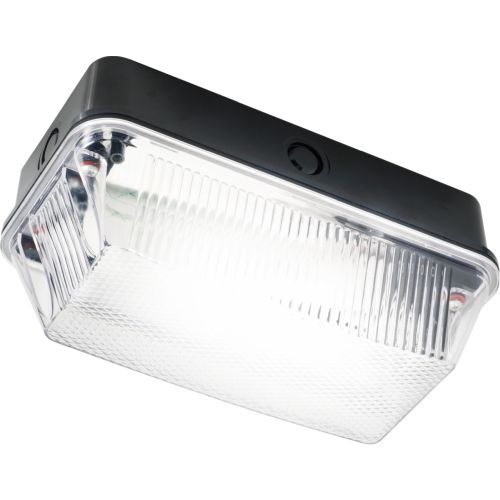 KNIGHTSBRIDGE 230V IP65 60W B22 BULKHEAD WITH CLEAR PRISMATIC DIFFUSER AND BLACK PLASTIC BASE