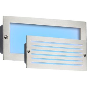 KNIGHTSBRIDGE 230V IP54 5W BLUE LED RECESSED BRICK LIGHT - BRUSHED STEEL FASCIA