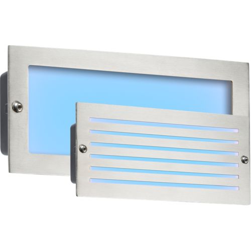 KNIGHTSBRIDGE 230V IP54 5W BLUE LED RECESSED BRICK LIGHT - BRUSHED STEEL FASCIA