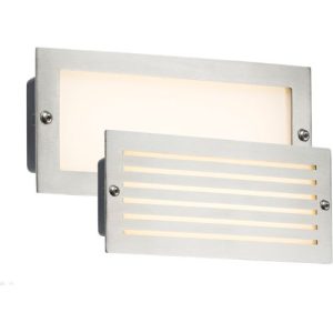 KNIGHTSBRIDGE 230V IP54 5W WHITE LED RECESSED BRICK LIGHT - BRUSHED STEEL FASCIA