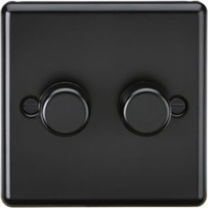 KNIGHTSBRIDGE MATT BLACK 2G 2W 10-200W (5-150W LED) ROUNDED EDGE DIMMER