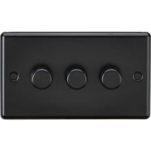 KNIGHTSBRIDGE MATT BLACK 3G 2W 10-200W (5-150W LED) ROUNDED EDGE DIMMER