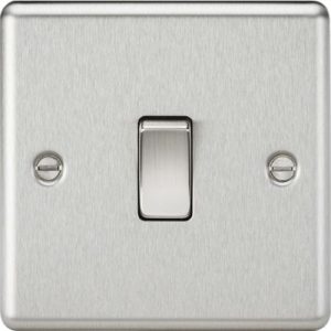 KNIGHTSBRIDGE 10AX 1G 2 WAY PLATE SWITCH - ROUNDED EDGE BRUSHED CHROME