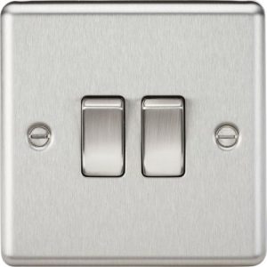 KNIGHTSBRIDGE 10AX 2G 2 WAY PLATE SWITCH - ROUNDED EDGE BRUSHED CHROME