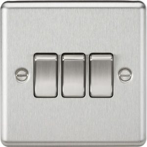 KNIGHTSBRIDGE 10AX 3G 2 WAY PLATE SWITCH - ROUNDED EDGE BRUSHED CHROME