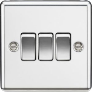 KNIGHTSBRIDGE 10AX 3G 2 WAY PLATE SWITCH - ROUNDED EDGE POLISHED CHROME