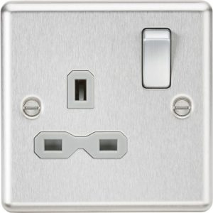 KNIGHTSBRIDGE 13A 1G DP SWITCHED SOCKET WITH GREY INSERT - ROUNDED EDGE BRUSHED CHROME
