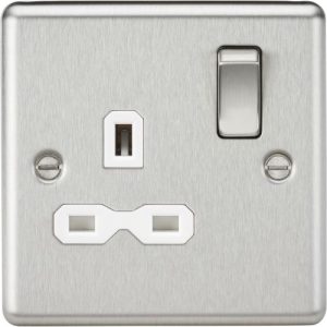 KNIGHTSBRIDGE 13A 1G DP SWITCHED SOCKET WITH WHITE INSERT - ROUNDED EDGE BRUSHED CHROME