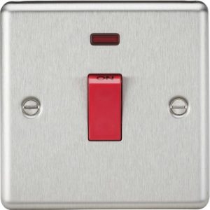 KNIGHTSBRIDGE 45A DP SWITCH WITH NEON (SINGLE SIZE) - ROUNDED EDGE BRUSHED CHROME
