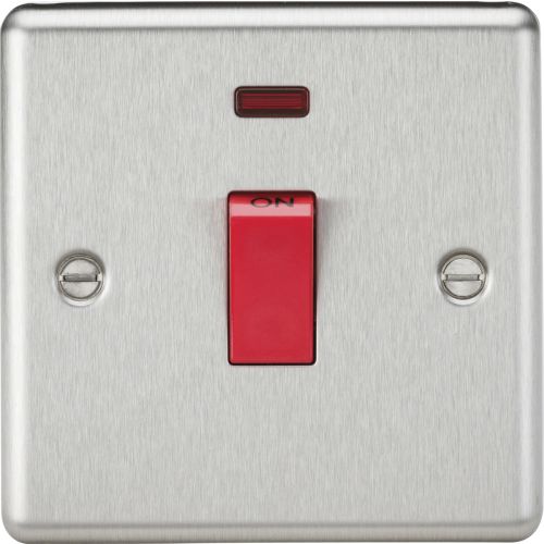 KNIGHTSBRIDGE 45A DP SWITCH WITH NEON (SINGLE SIZE) - ROUNDED EDGE BRUSHED CHROME