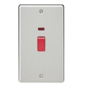 KNIGHTSBRIDGE 45A DP SWITCH WITH NEON (DOUBLE SIZE) - ROUNDED EDGE BRUSHED CHROME
