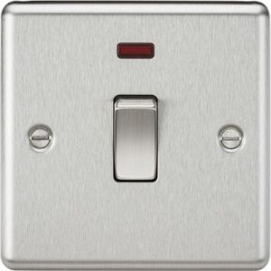 KNIGHTSBRIDGE 20A 1G DP SWITCH WITH NEON - ROUNDED EDGE BRUSHED CHROME