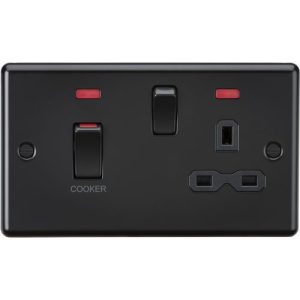 KNIGHTSBRIDGE MATT BLACK 45A COOKER SWITCH + SOCKE